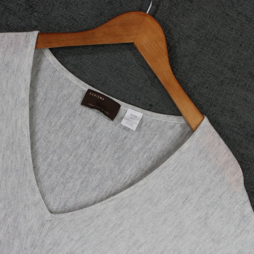 Kerisma Womens V-Neck Oversized Sweater Gray Wool Blend Pocket M2048 M/L